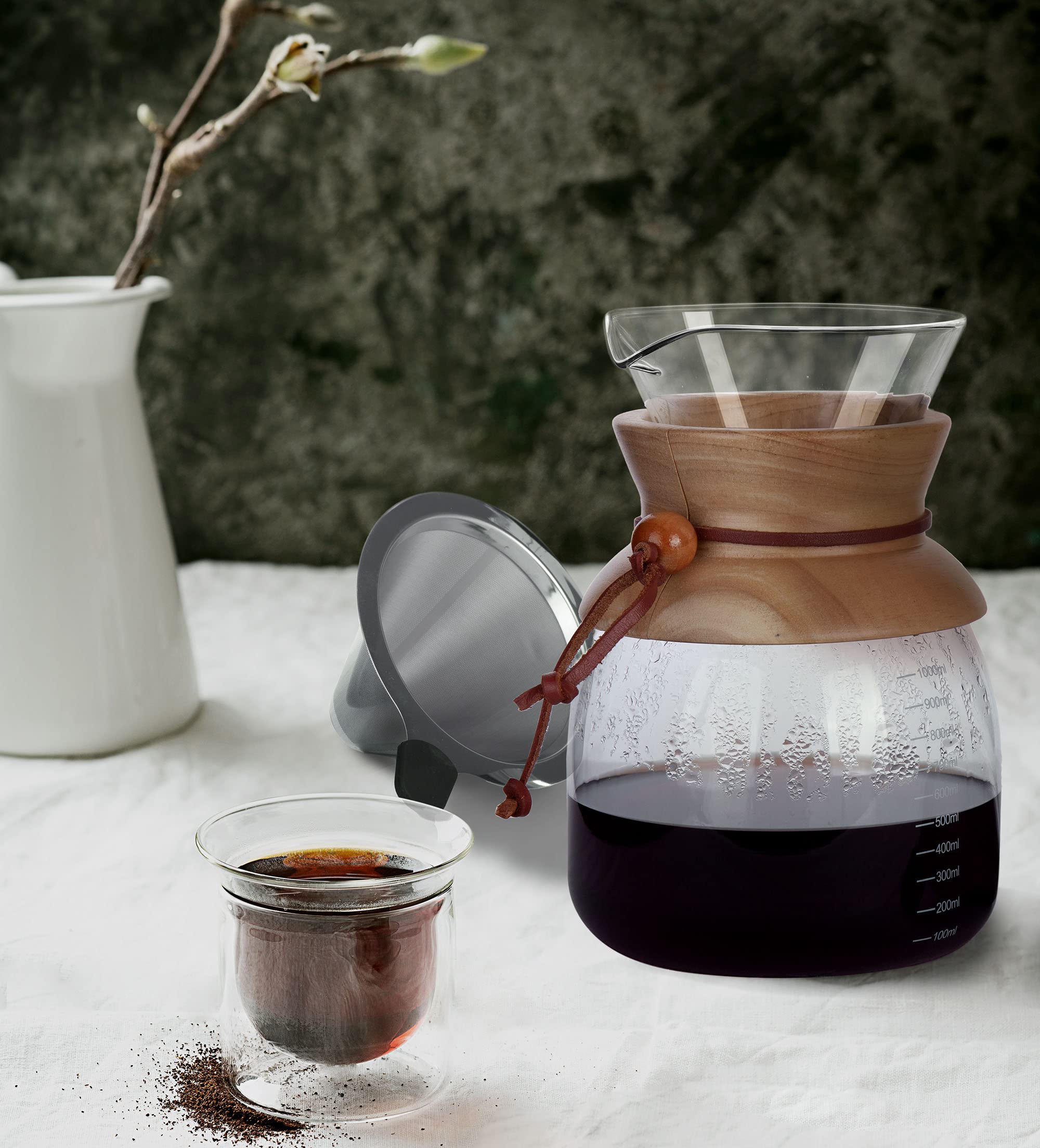 AGOGO Verter sobre vidrio cafetera gotero con filtros de metal, alta capacidad, 800-1000 ml (800 ml)