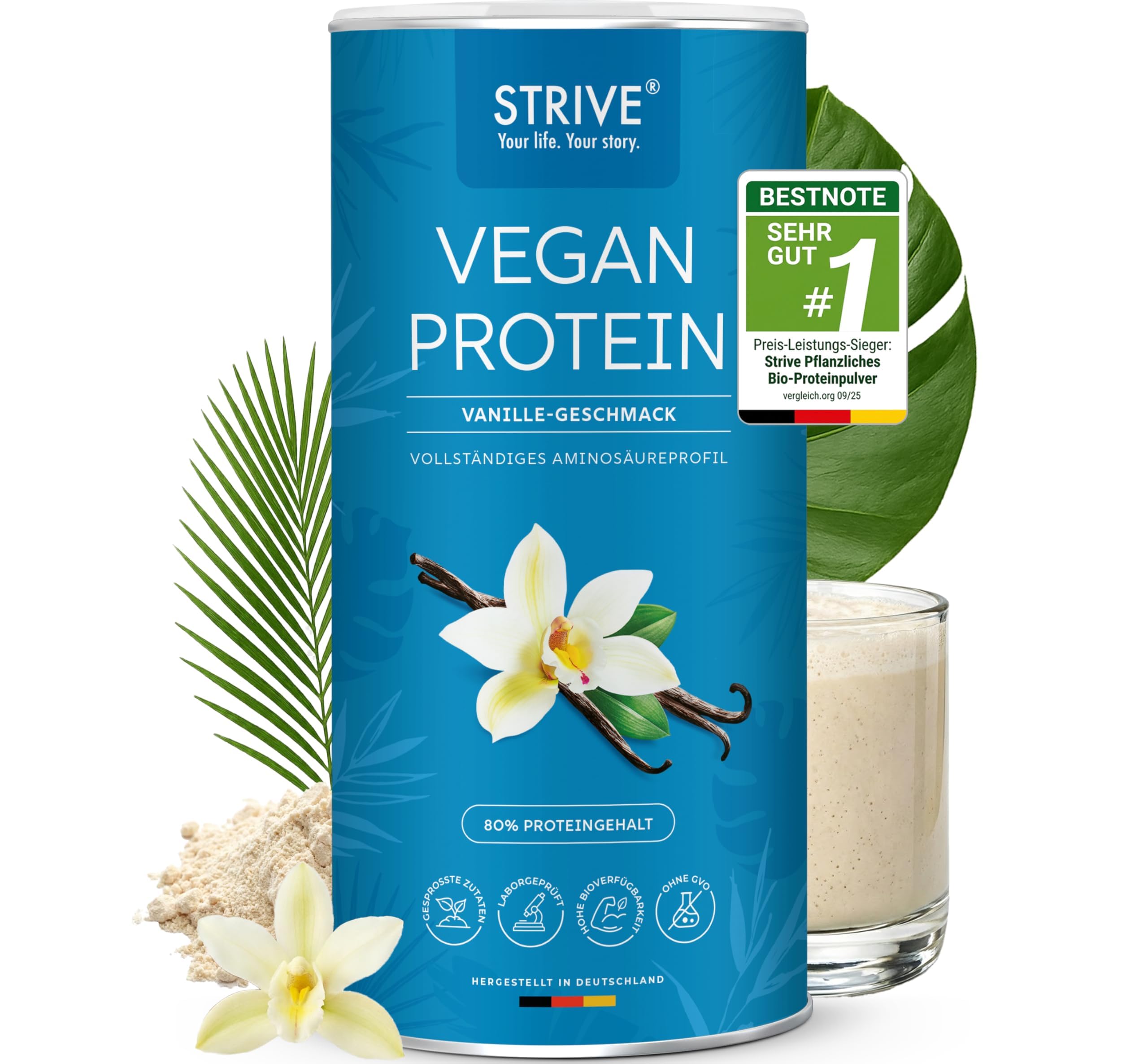 STRIVE Proteína vegana | Vainilla | 24 g de proteína por porción, calidad probada en laboratorio, perfil completo de aminoácidos de cinco fuentes de proteínas premium, 600 g de proteína en polvo