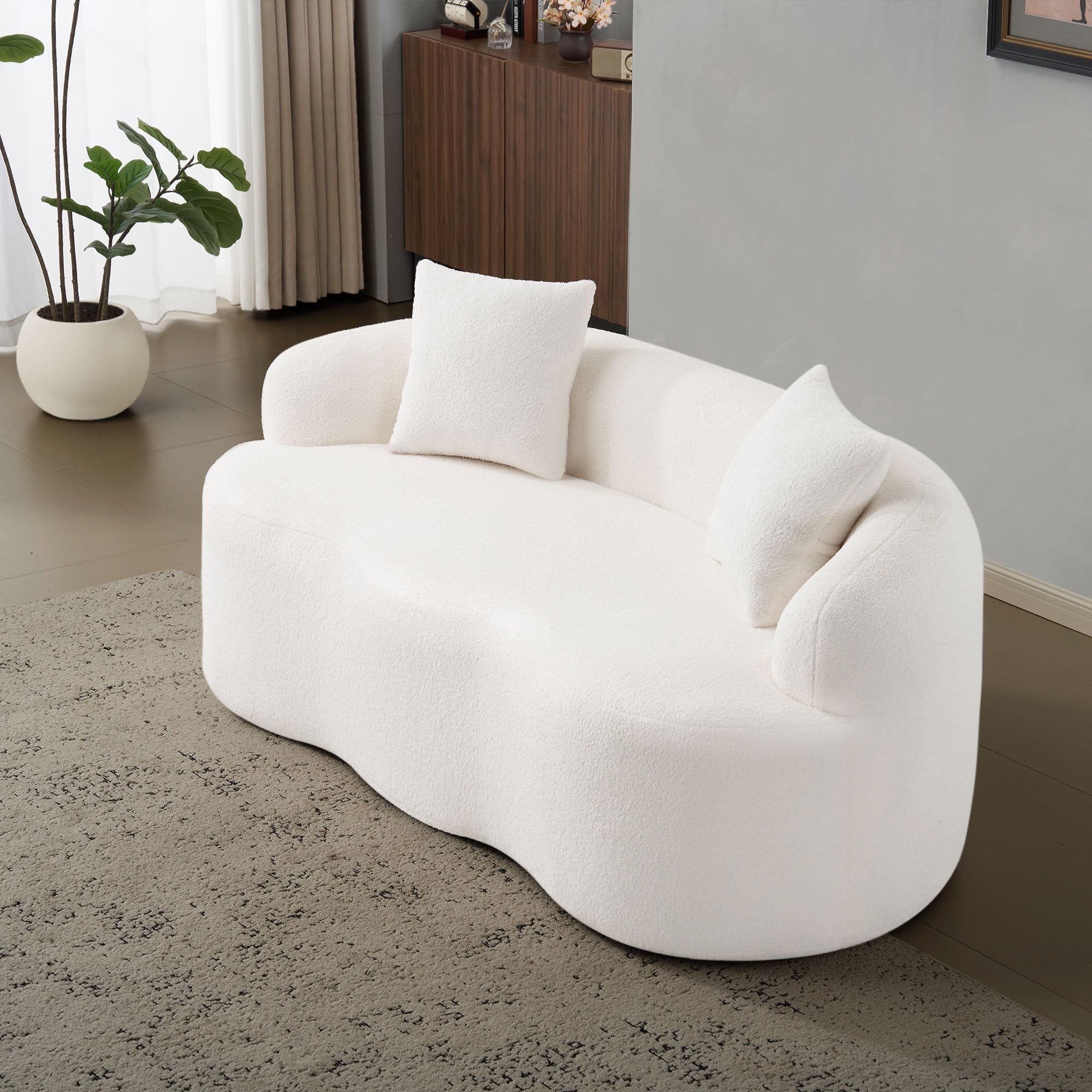 2 Sitzer Sofa 170 cm, geschwungenes Loveseat Sofa mit runden Armlehnen und 2 Kissen, kleines Sofa für Wohnzimmer, Schlafzimmer oder Büro, weiche Couch, montagefrei,(Weiß)