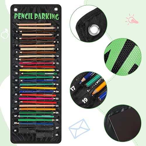 Vista 49 de Sabary Organizador de lápices para estacionamiento, organizador de lápices, tela de nailon con ojales y tira magnética para niños, profesores