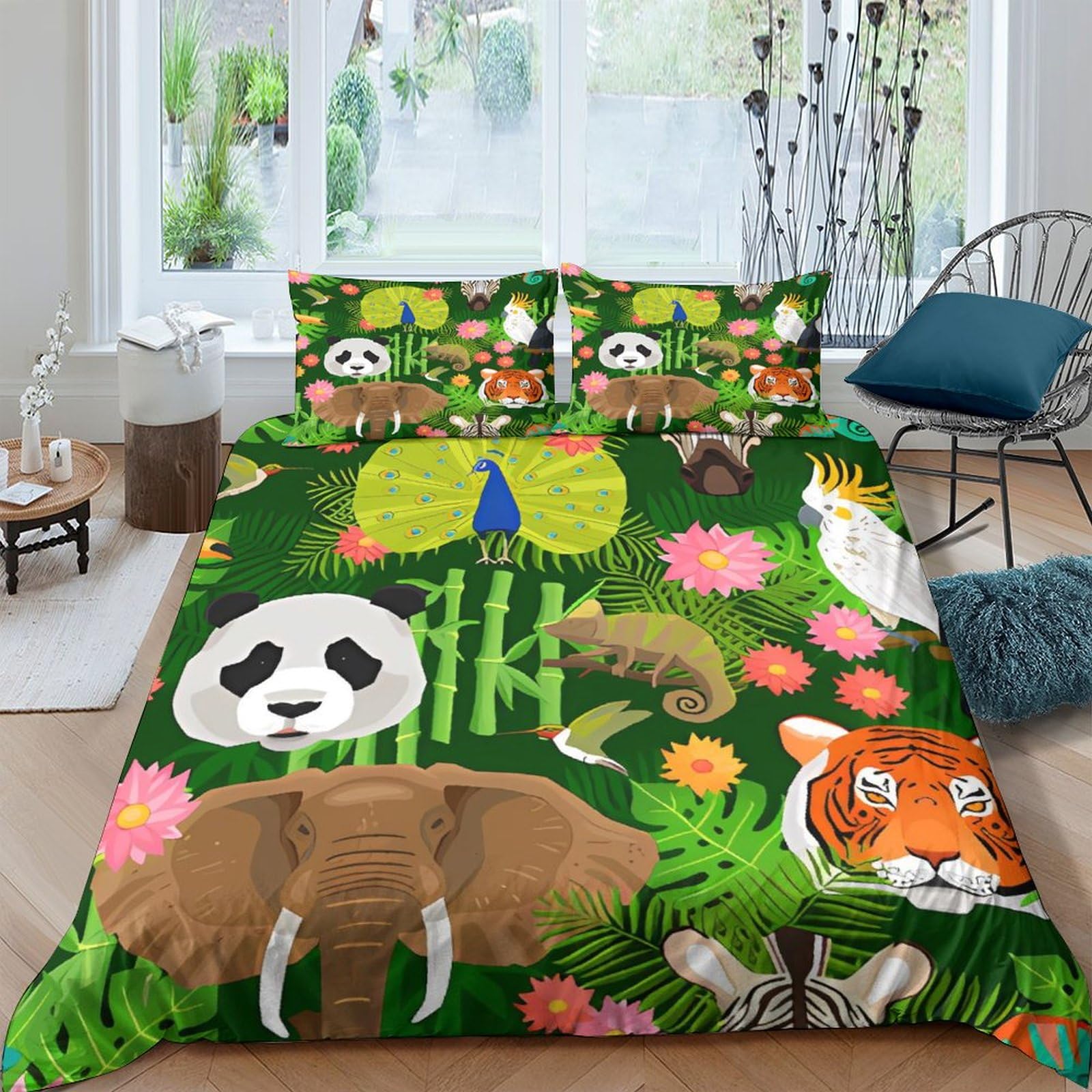 Housse de couette dessin animé 3D paon sauvage pour une chambre d'enfant ludique