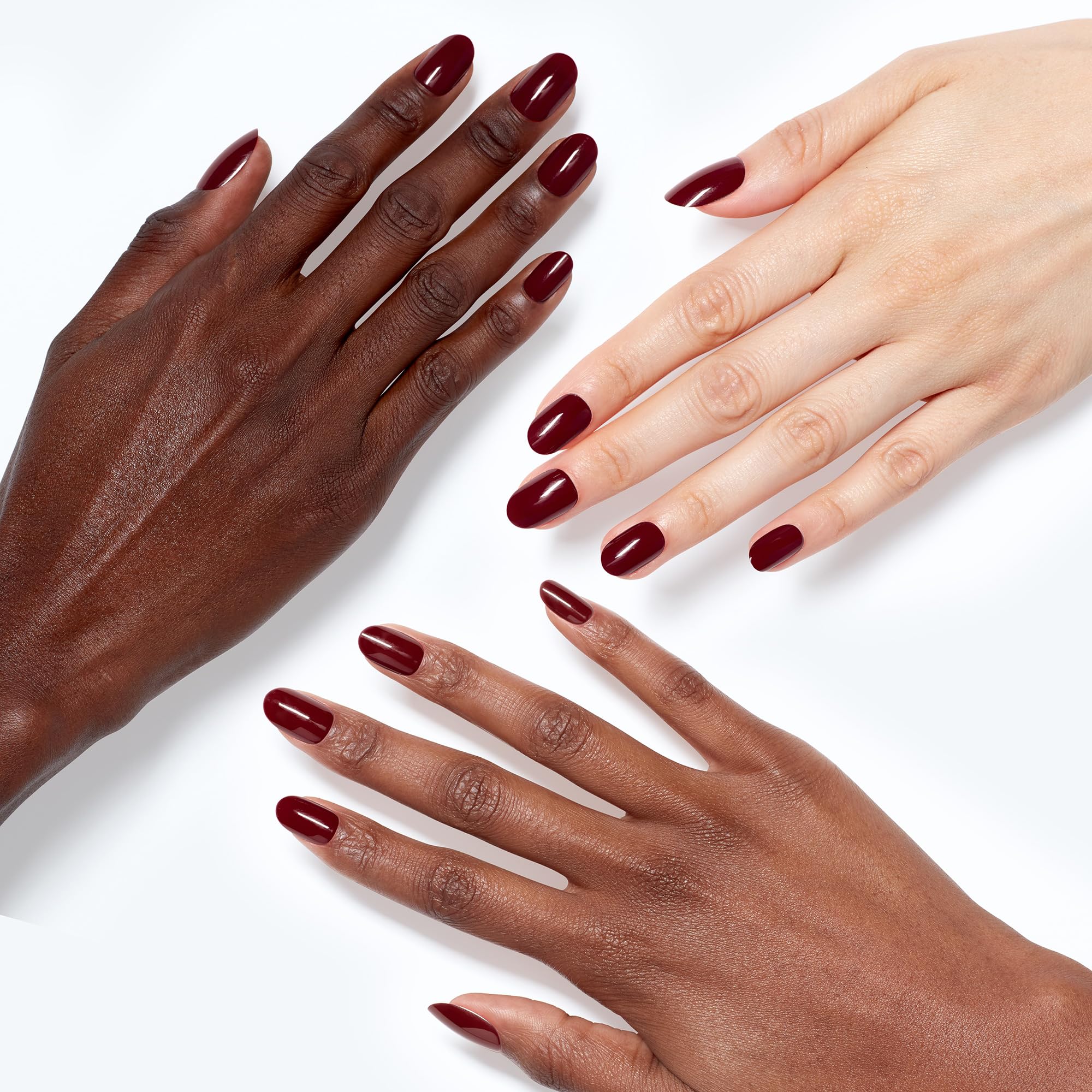 OPI xPRESS/ON Malaga Wine | Faux ongles press-on rouge foncé, courts, forme ronde | Avec colle pour ongles | Longue tenue, réutilisables, respectueux des ongles.