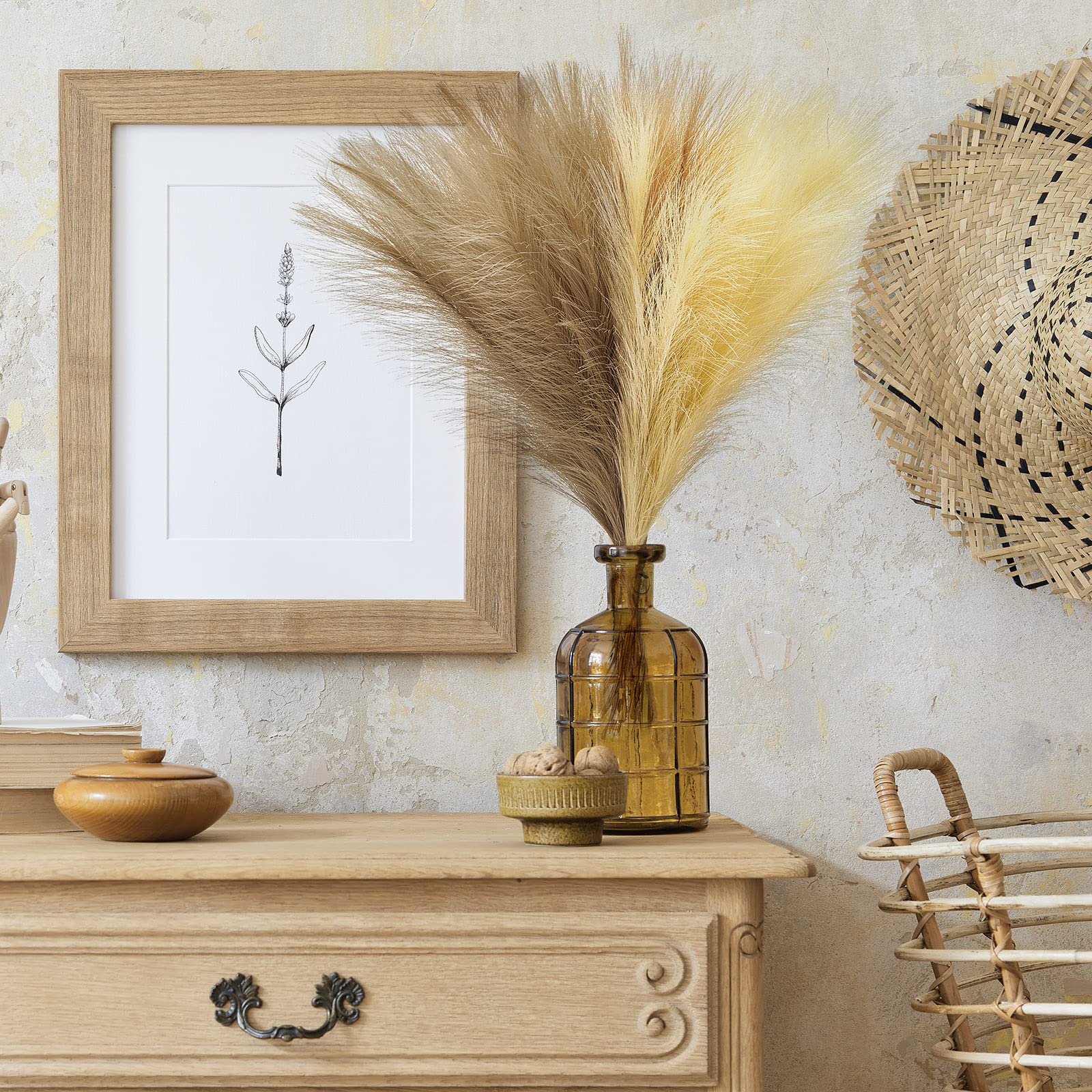 Buy 40 Pieces Pampas Grass Decor Vase Dried 17 Inches Mousy and Beige