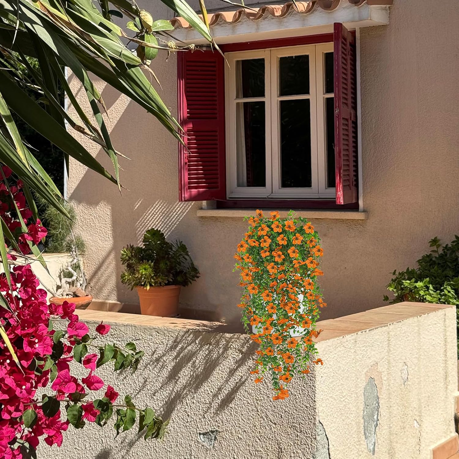 Artificial Hanging Flowers 4 Bundles UV Resistant Fake Flowers for Outdoor Decor Realistic Silk Flower Faux Plants for Patio Porch Garden Yard (Orange) - Image 4