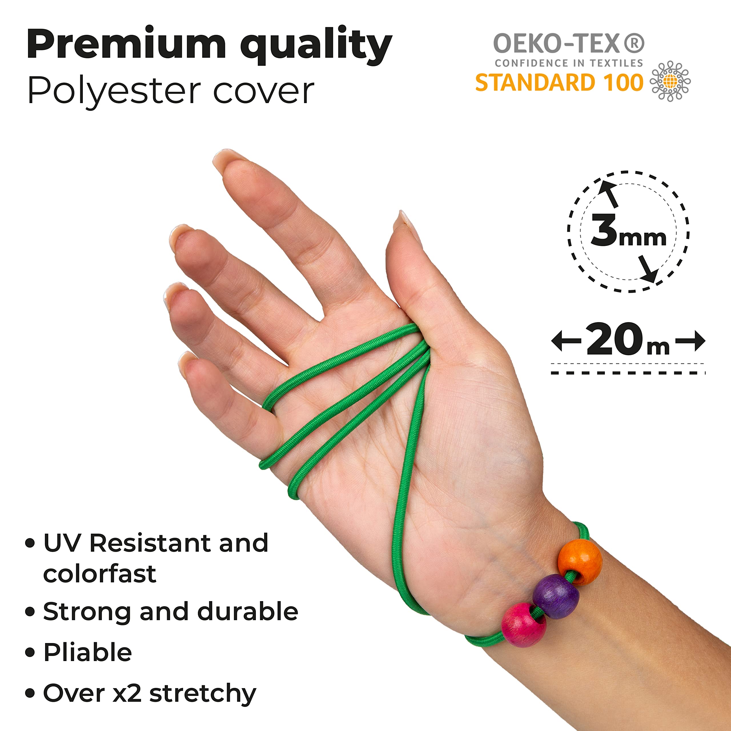 Shelver Premium Elastic Cord, 3mm Green, 20m, Z3 - Green, 3mm - 20 metre - Image 2