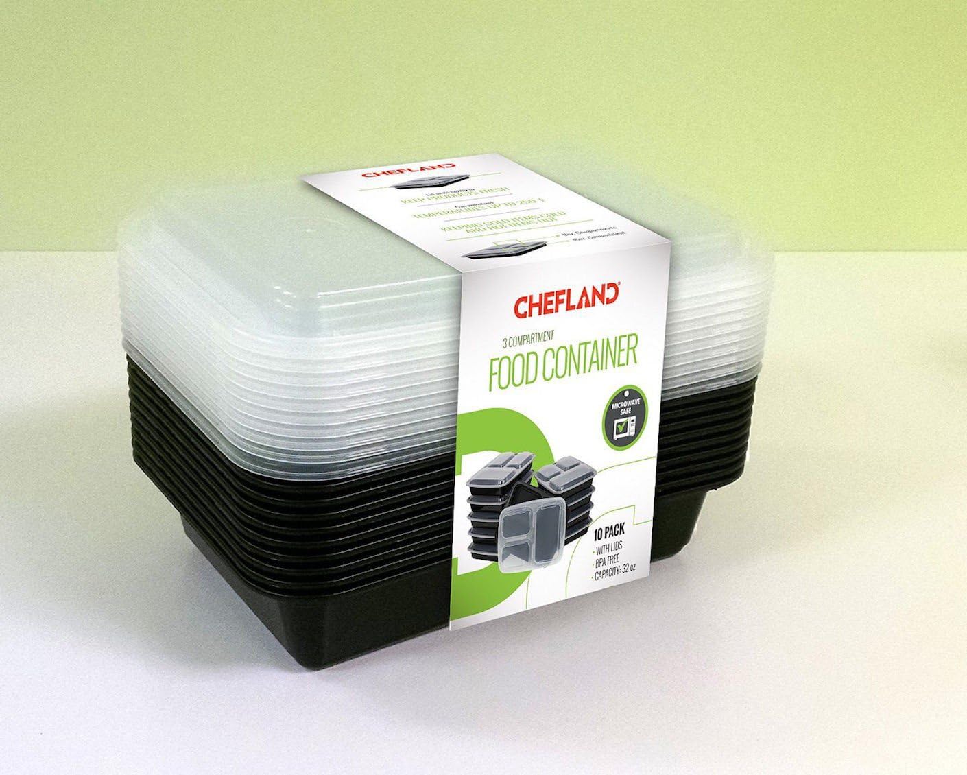 Food Containers 3 Compartment Lid 10 Pk Bento Box Microwave