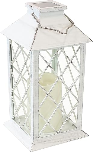 Sunnydaze Concord - Farol decorativo solar LED de 11 pulgadas, para mesa, luz colgante, color blanco
