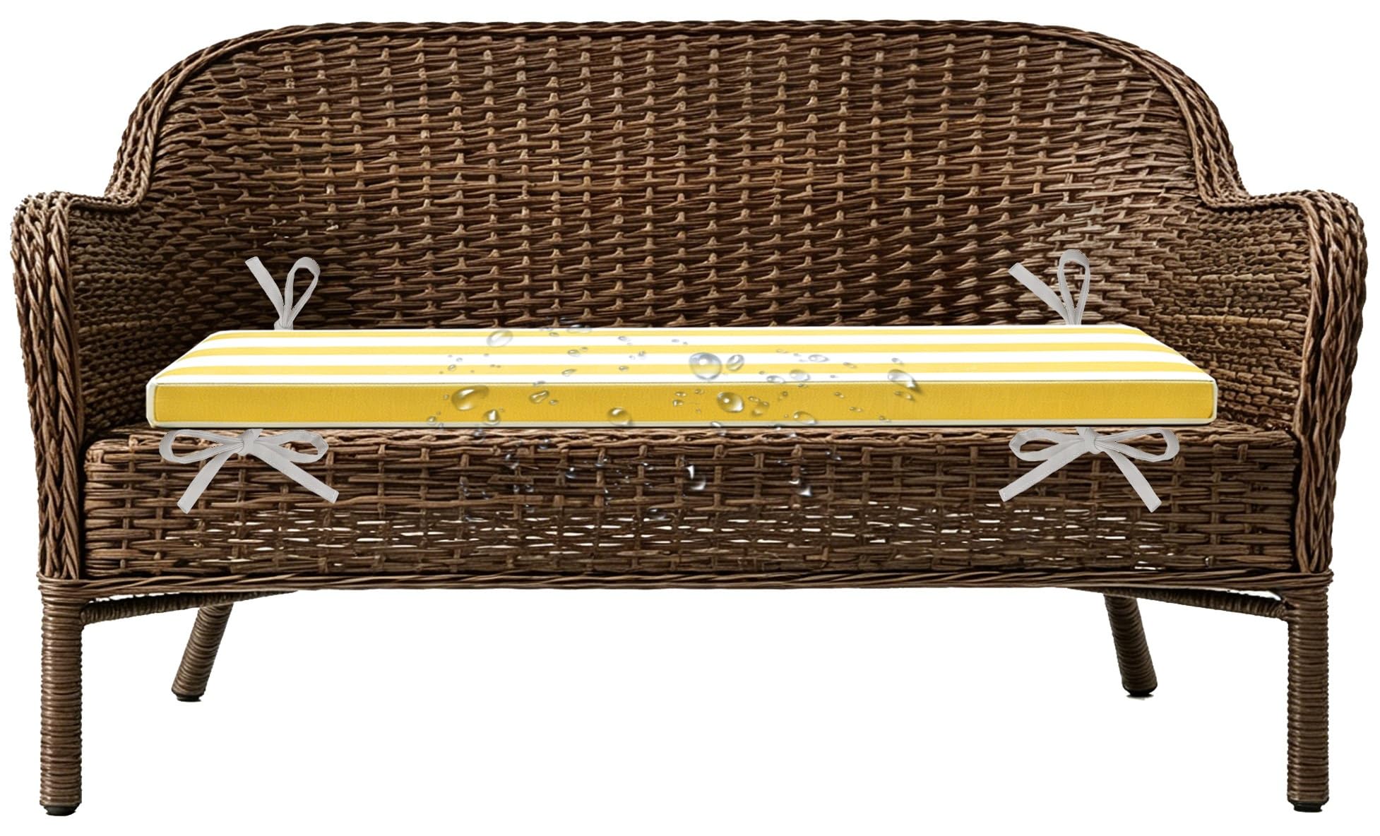 ILiemao Rattan Outdoor Furniture Replacement Cushions Sectional, Outdoor Sofa Cushions Waterproof 80% Bench Cushions with Foam Filling Striped, 2"/5cm Thick(Yellow White,130x50 cm 51x20 in)