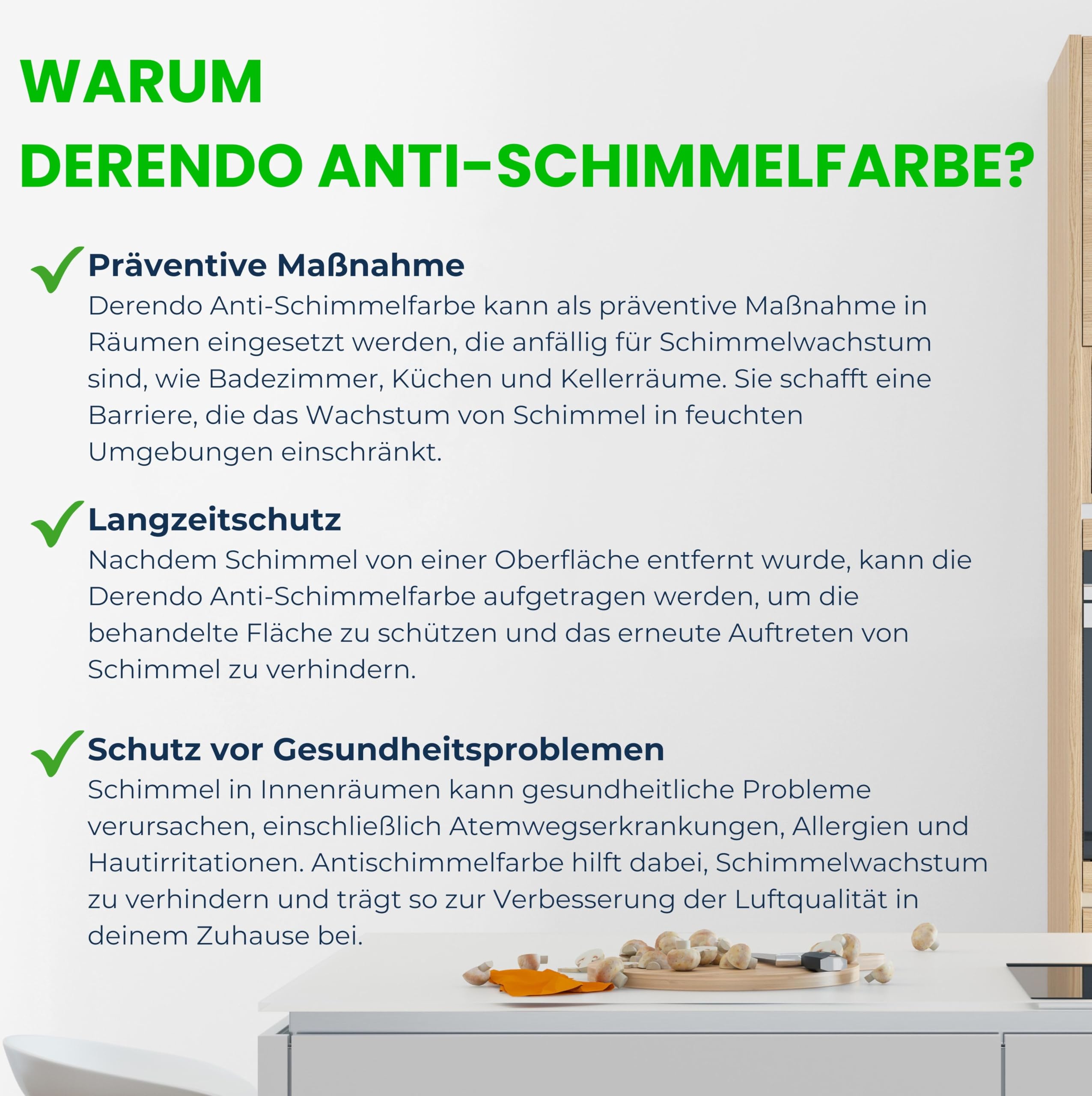 derendo Anti-Schimmelfarbe Weiß 10 L – Wandfarbe gegen Schimmel, Feuchtraumfarbe für Badezimmer, Küche & Schlafzimmer