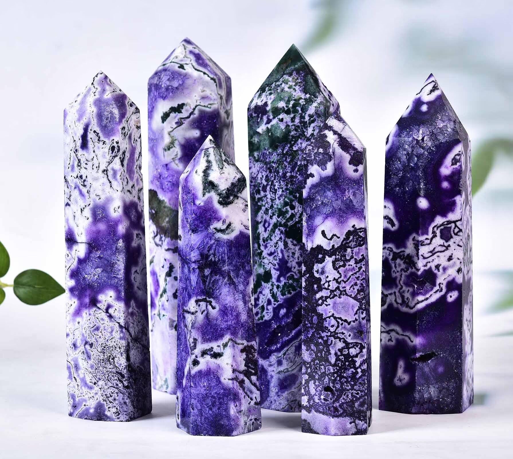 Amazon.com: Purple Moss Agate Stone Tower Obelisk Healing Crystal