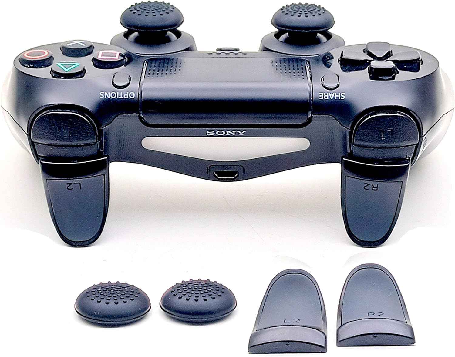 TMG Controller Analog FPS Extenders PS4 Thumbstick L2 R2 Trigger Extended Button Analog Enhanced Thumb Grips for PS4 Controller (Black)