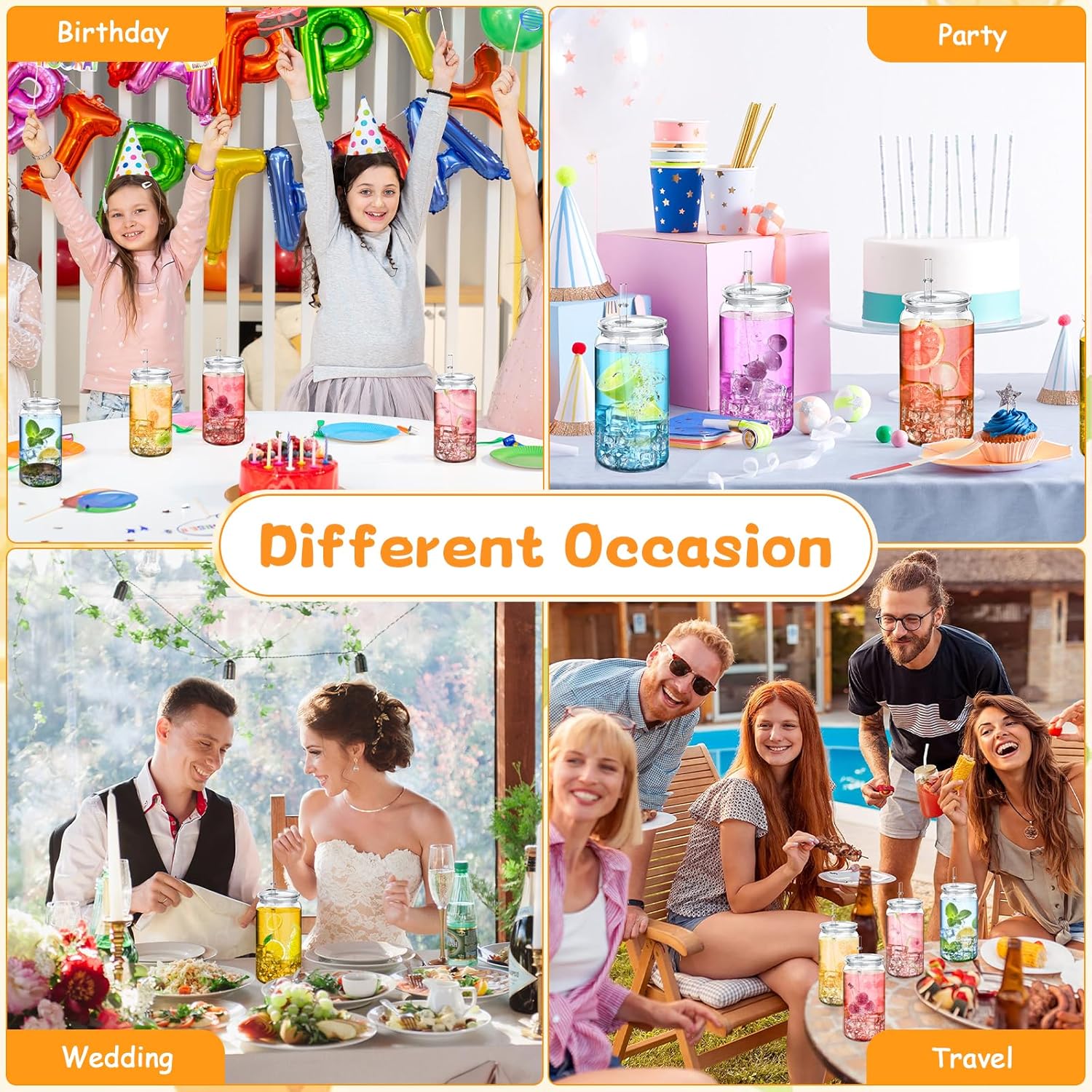 8pack Acrylic Mason Jars Cups with Lids and Straws,16 oz Clear Plastic Cups with Lids and Straws,Ice Coffee Cups,Shatterproof Drinking Tumblers for Smoothies,Cold Brew,Juice,Beer,Coffee,Milk,Tea