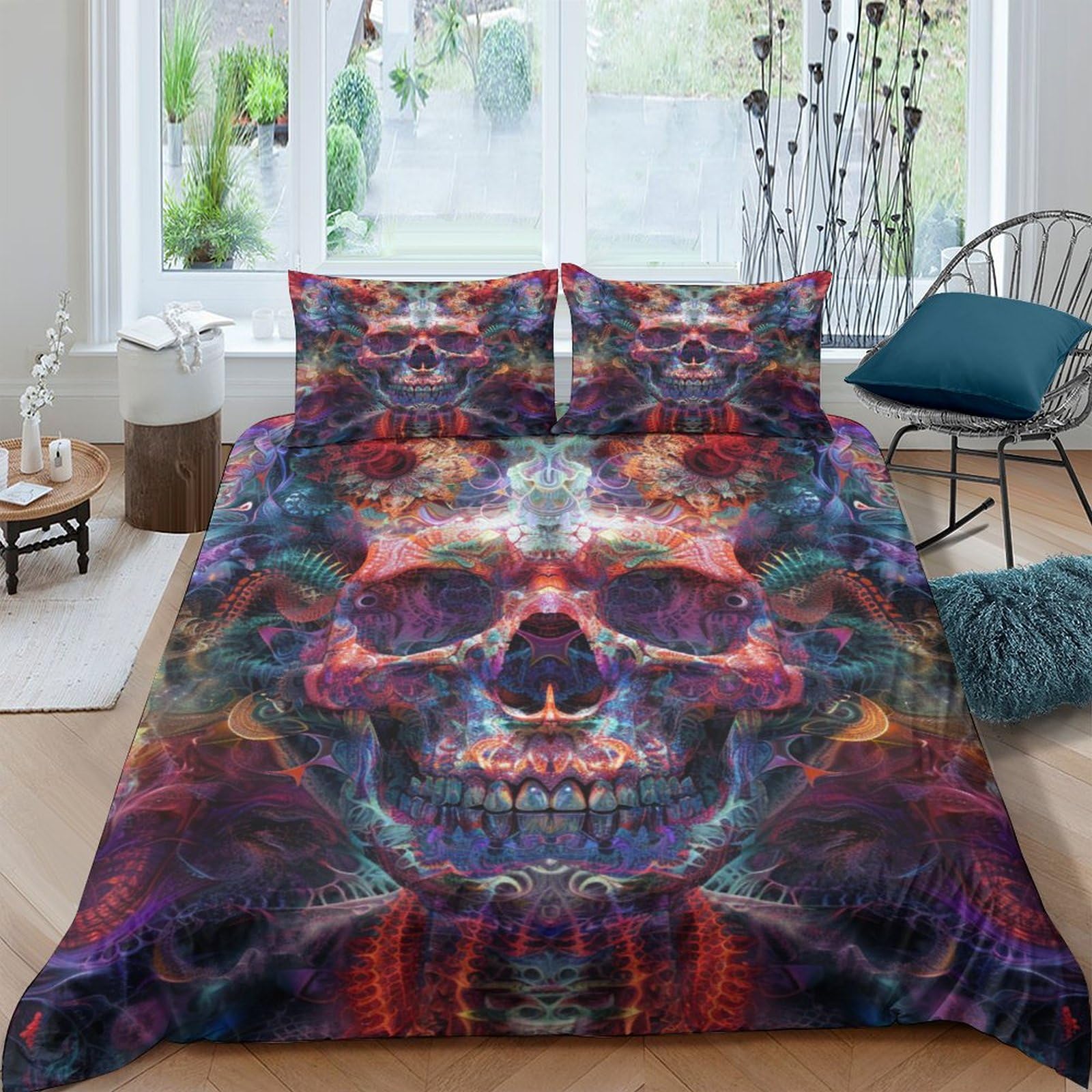 NRAOPEVVD Skull Duvet Cover Sets 3 PCS Hotel Quality Quilt Cover Bedding Sets Bed Covers with Pillowcases with Zipper Closure Ultra Soft Hypoallergenic Microfiber King（220x240cm）