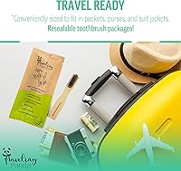 Vista 2 de Mini kit de cepillo de dientes de bambú de viaje con 2 cepillos de dientes de cerdas suaves y tabletas de pasta de dientes de carbón, 2 x 10 pestañas