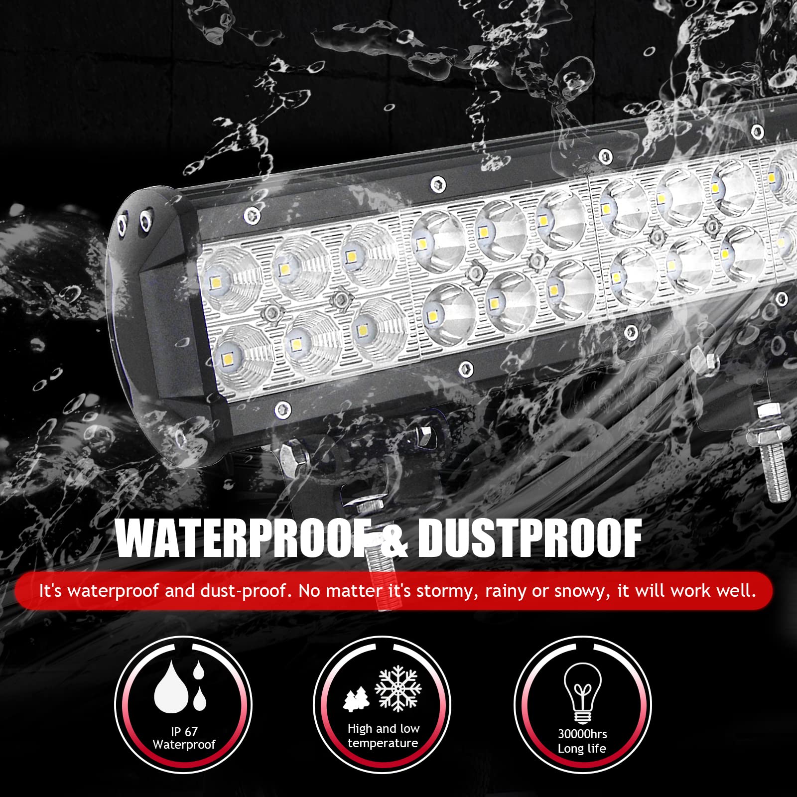 SKYWORLD Reflektor LED, dwurzędowy, 50,8 cm, 126 W, 10-30 V, wodoszczelny, do pojazdów terenowych 4 x 4 + 2 x 18 W, 10,2 cm, lampa robocza LED z zestawem wiązek przewodów