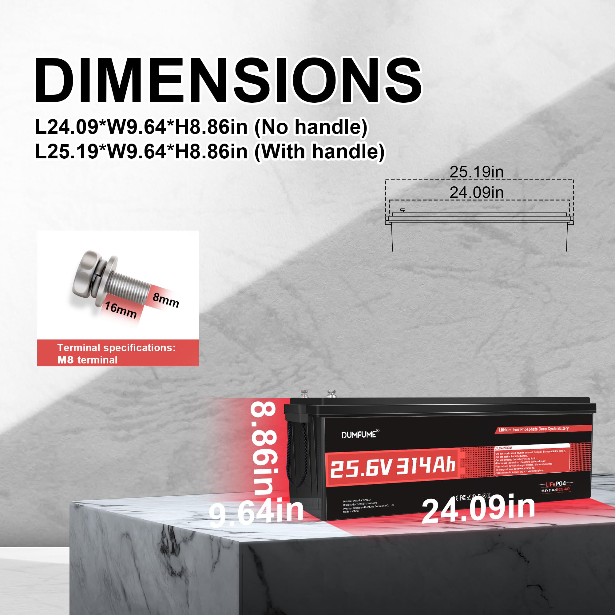 Batería Litio LiFePO4 24V 300Ah (314Ah) con 8 kWh & IP65 | BMS 200A, Energía 15.000 Ciclos, Ideal para Autocaravana, Embarcaciones y Almacenamiento Energía Doméstica