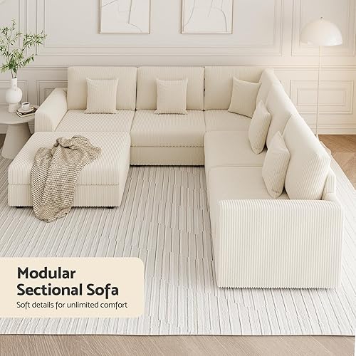 Miniatura 6 de Sofá modular de 146 pulgadas, en forma de U de gran tamaño, sofá cama convertible, asiento profundo, cómodo sofá nube con otomana y 5 almohadas para