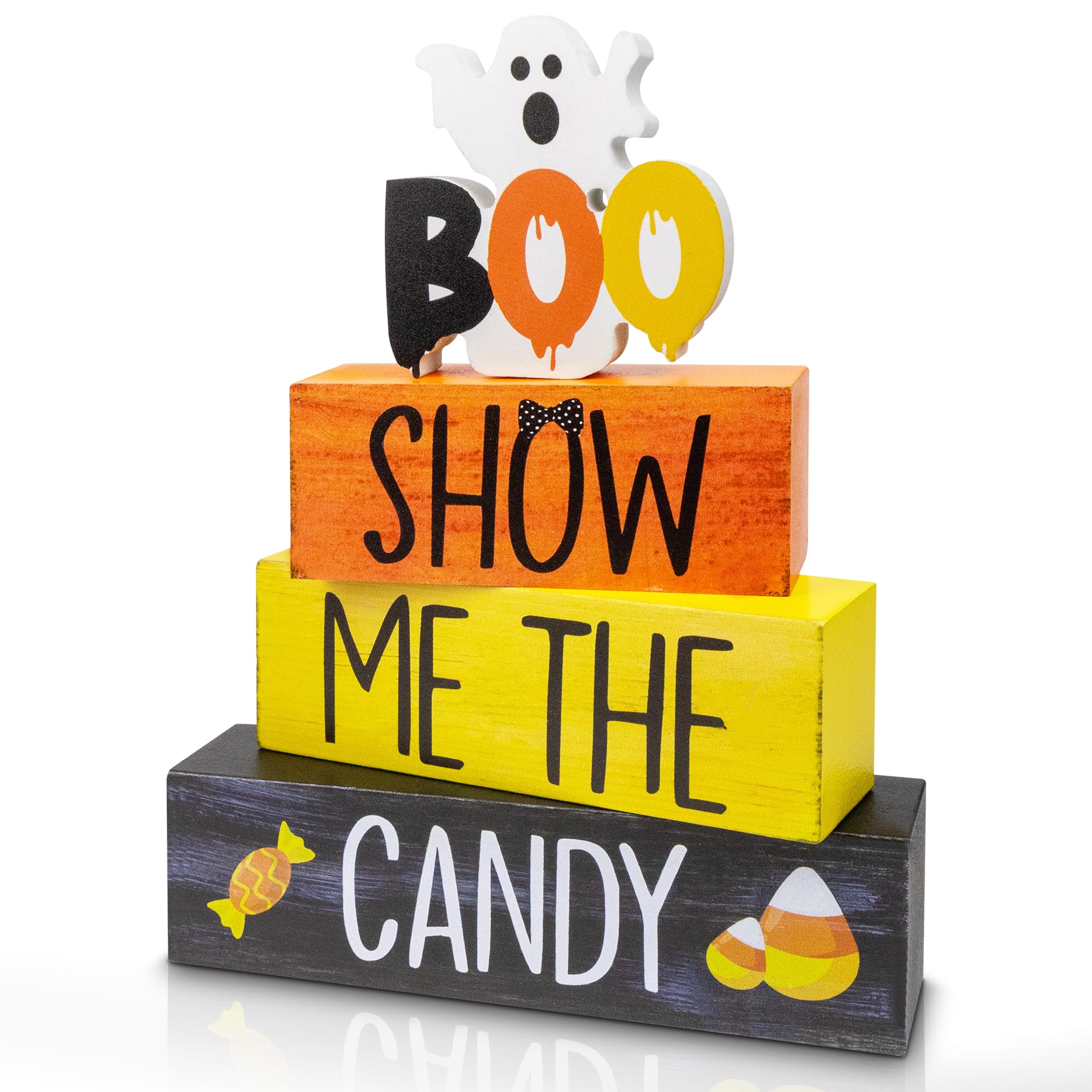 4 Pcs Halloween Wooden Decor, Show Me the Candy Decorations