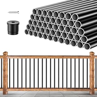 cerbearfy 101-Pack 26in Black Round Aluminum Deck Balusters w/ Connectors - Rust-Proof Spindles for Decks, Stairs, Porch Railing