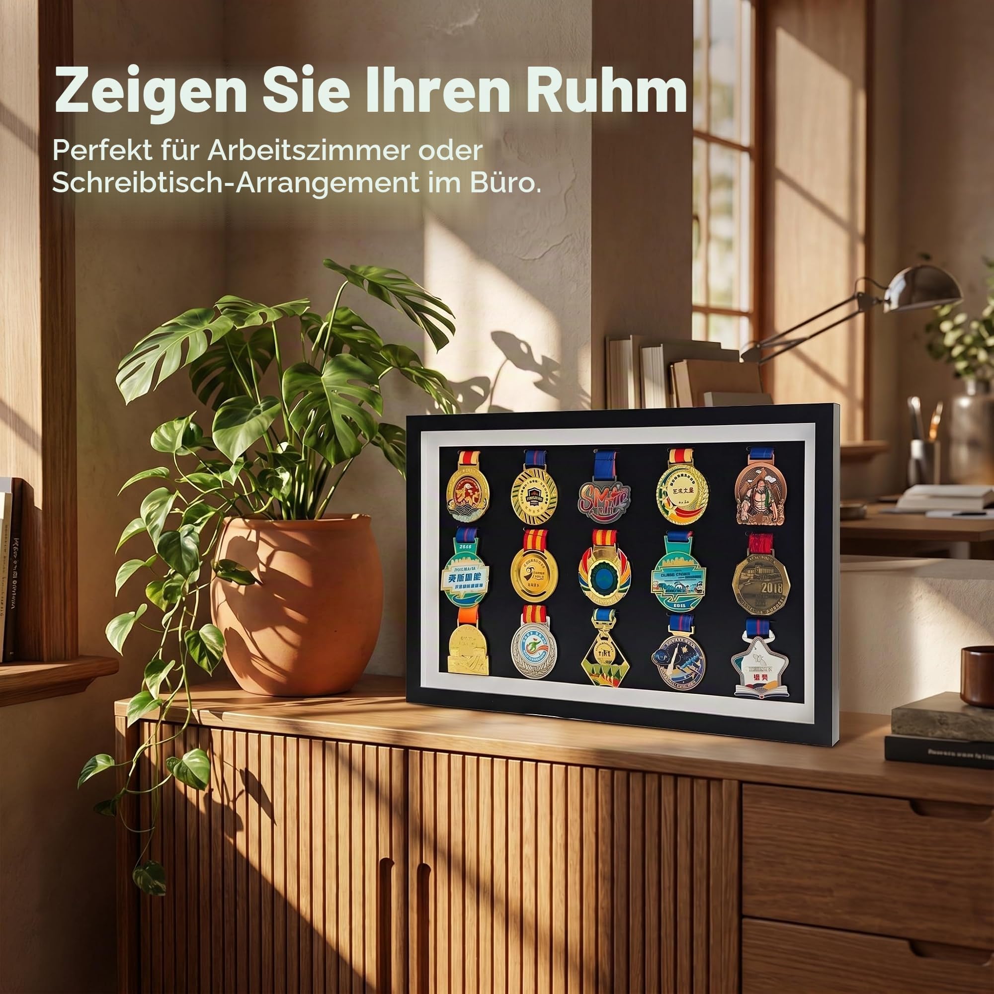 Große Medaille Display Shadow Box, 15 Medaillen Vitrine Medaille Display Rahmen Perfekte Medaille Display für Kriegsmilitär, Läufer, Marathon, Fußball, Gymnastik & alle Sportarten (Schwarz)