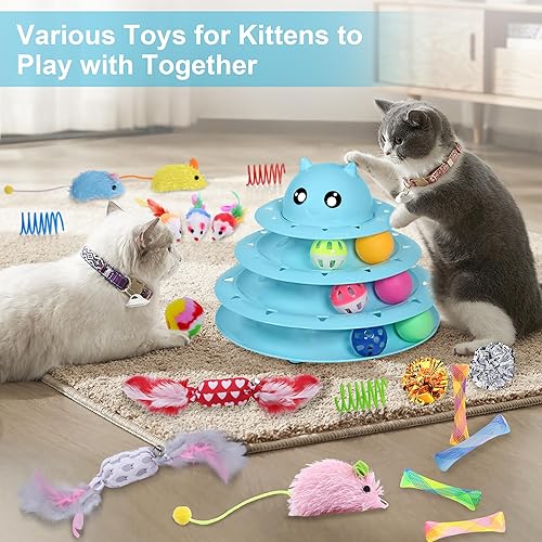 Miniatura 69 de UPSKY Rodillo de juguete para gatos de 3 niveles con seis bolas de colores, interactivo, divertido, ejercicio físico mental, rompecabezas A-Fruta