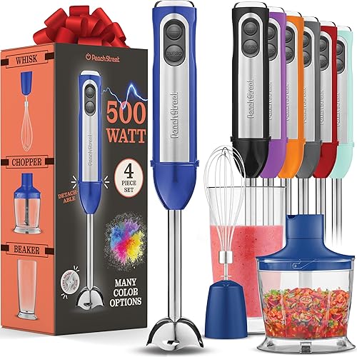 Miniatura 19 de Potente batidora de inmersión, licuadora de mano eléctrica de 500 vatios con modo turbo, base desmontable. Batidora de cocina manual de palo