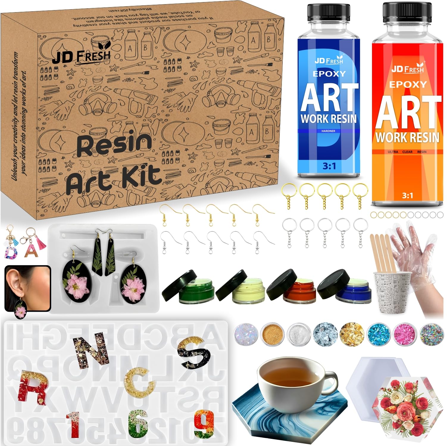 JD Fresh DIY 85 Pcs Pro Resin Alphabet Keychain Making Kit with