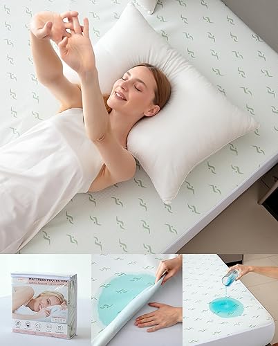 Protector de colchón impermeable jacquard de bambú de alta calidad, 100% impermeable, ultrasuave y transpirable, funda de cama de enfriamiento sin