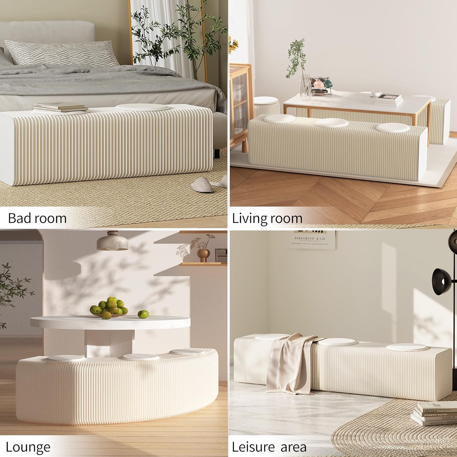 Eco-Friendly Foldable Kraft Paper Stool - Sturdy Portable Collapsible Seat for Home, Office & Trade Shows (L120H40White)