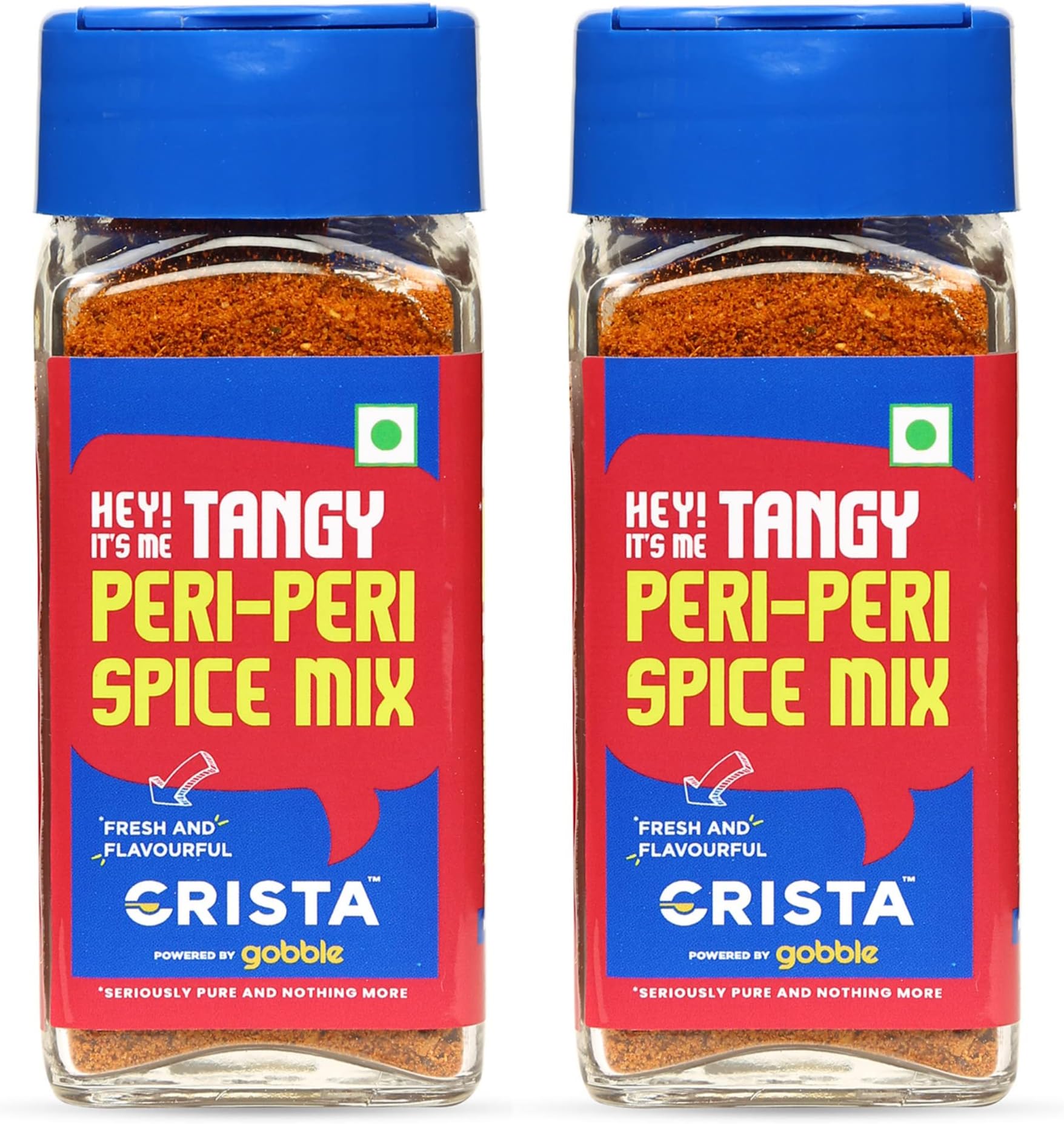CRISTA Tangy Peri-Peri Spice Mix | Exotic Spices | Multi-purpose Seasoning | Trans Fat Free | Vegan | Zero added Colours, Fillers, Additives & Preservatives | 45 gms each | Pack of 2