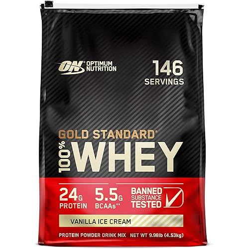 Optimum Nutrition Gold Standard 100% Whey Protein Powder, Vanilla Ice Cream, 10 Pound (Packaging May Vary)