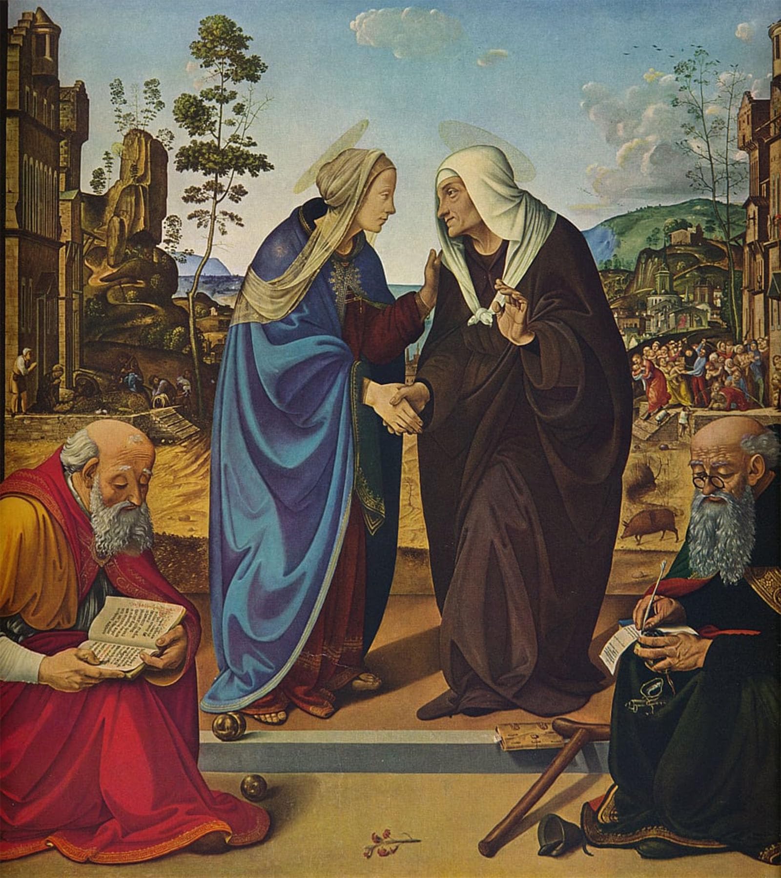 ARTXLXXBN Famous Art Print Poster Vintage Wall Art the Visitation with Saints Nicholas and Abbot by Piero Di Cosimo Canvas Art Poster for Home Decor 60x90cm