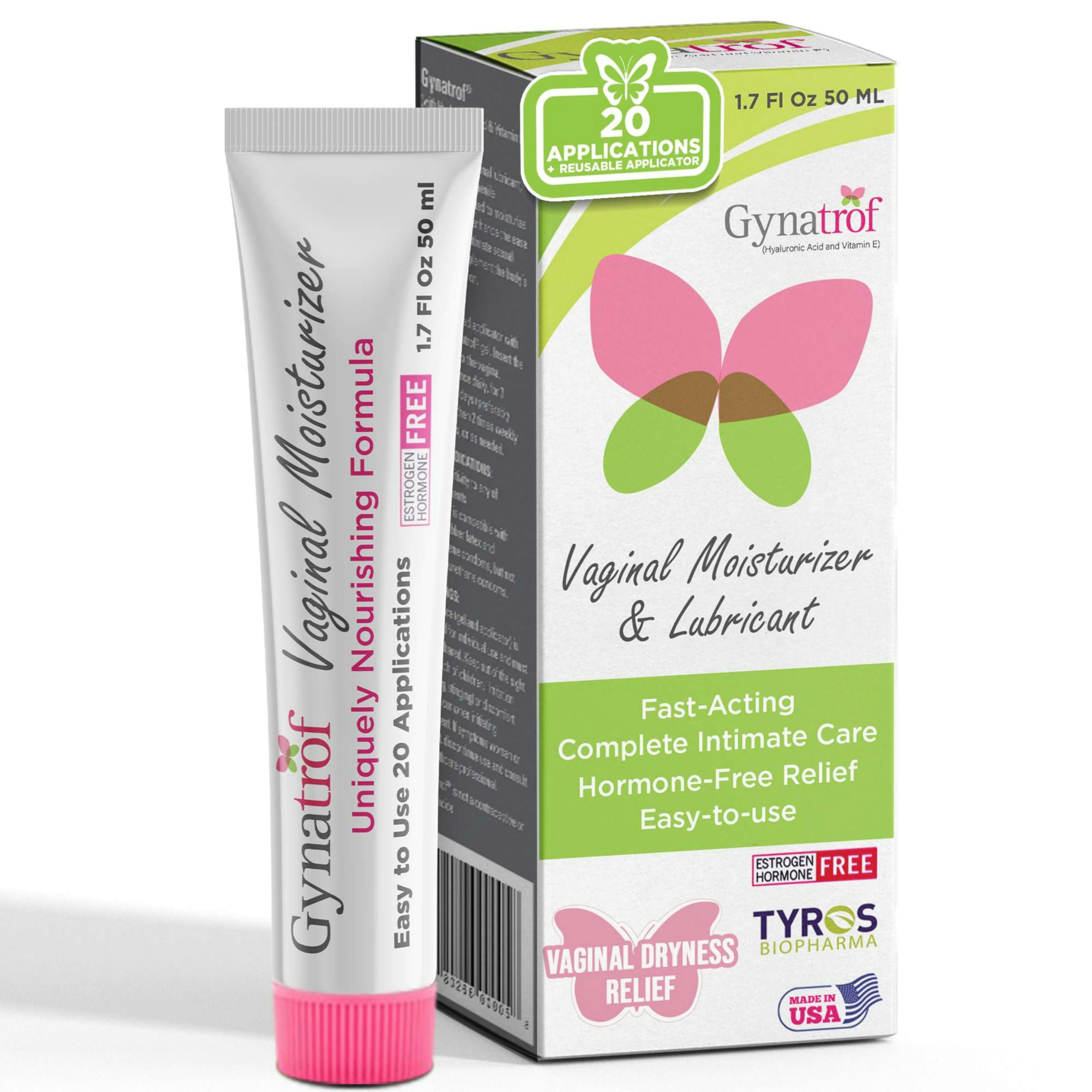 Gynatrof Vaginal Moisturizer - Hyaluronic Acid & Vitamin E Fast Hydrating Relief for Vaginal Dryness, Supports Menopause Comfort, Hormone Free, Non-Greasy, Natural Formula, 20 Applications 1.7 fl oz