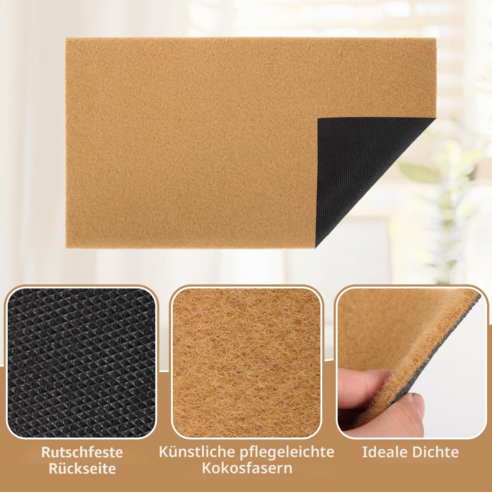 6er Set Blanko Fußmatten zum Bemalen, 76 x 43 cm DIY Türmatten, Künstliche Kokosfaser Optik, rutschfeste Unterseite, Für Innen & Außen (Braun)