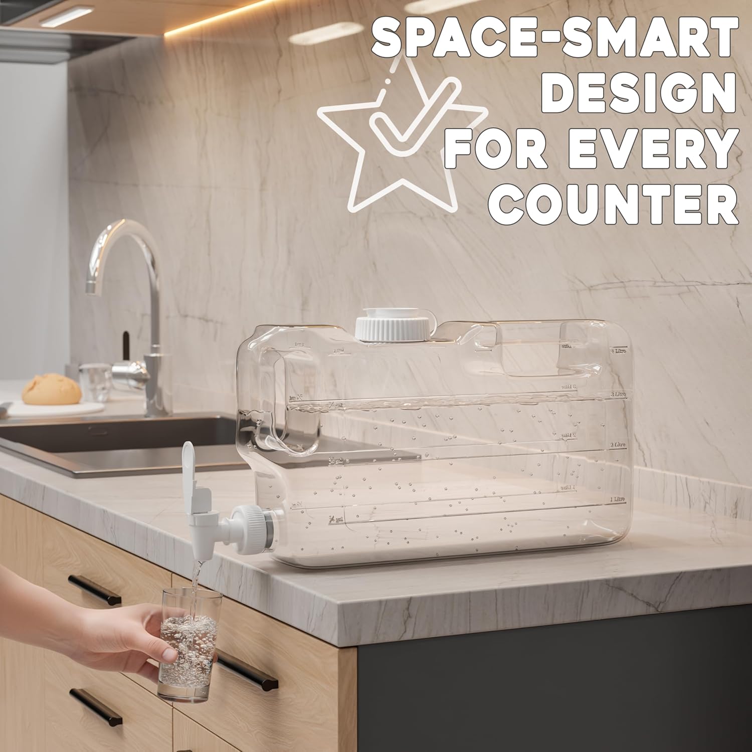 Refrigerator Water Dispenser 1.1 Gallon Bottle with 2 Spigots - BPA Free Plastic Slim Water Jug with Spout Leak Proof | Refillable Fridge Water Container, Convenient Handles (Clear) - Image 7