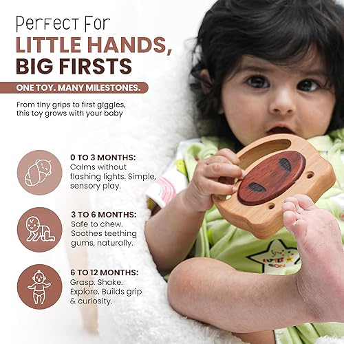 Miniatura 2 de Juguete para bebé 100% de madera, sin pintura, sin plástico, sonajero ecológico para 0 a 6 meses