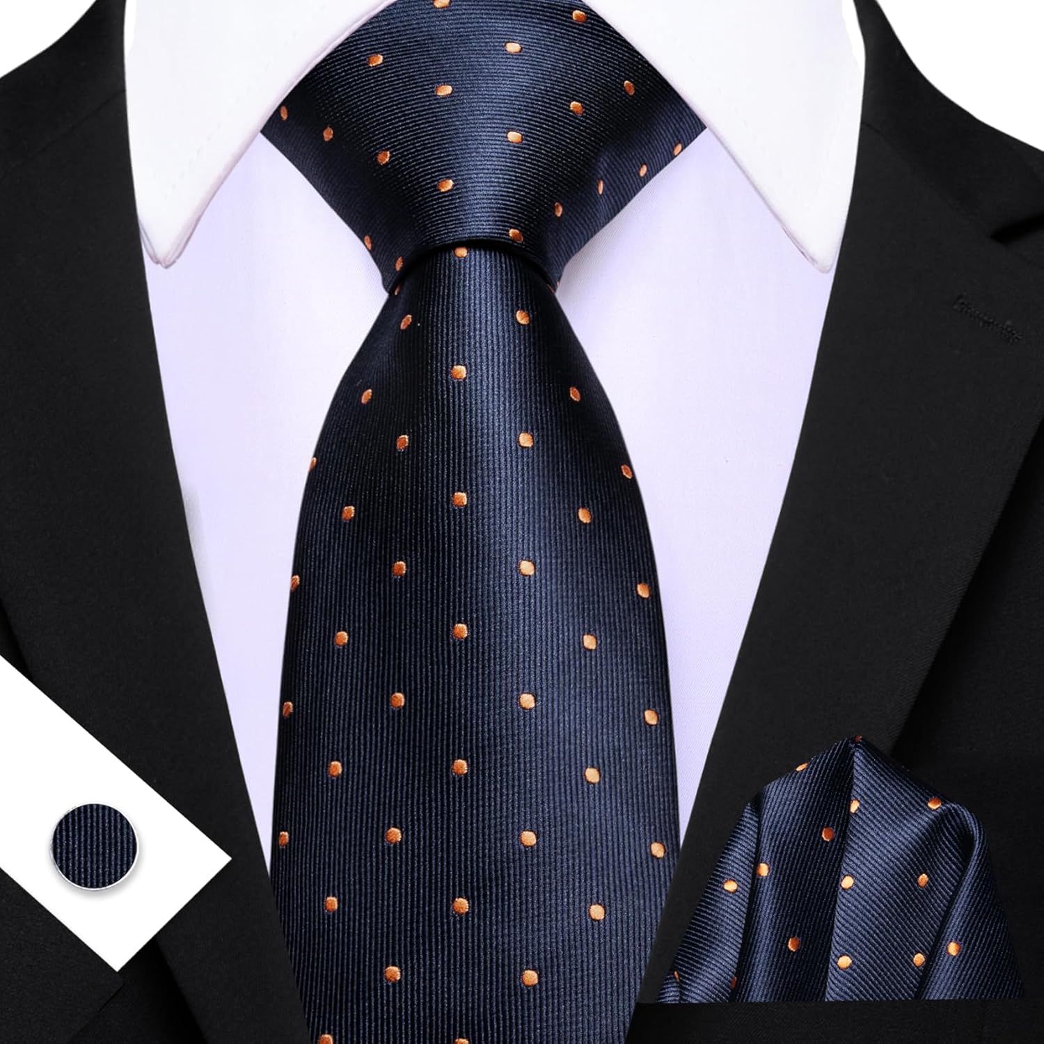 Barry.Wang 3 PCS Men's Ties Set Silk Necktie Gift Pocket Square Cufflinks with Tie Clip Formal Business Wedding Christmas