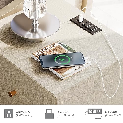 Miniatura 6 de Juego de 2 mesitas de noche con 2 cajones mesa auxiliar de madera para dormitorio sala de estar nogal 23 pulgadas de altura