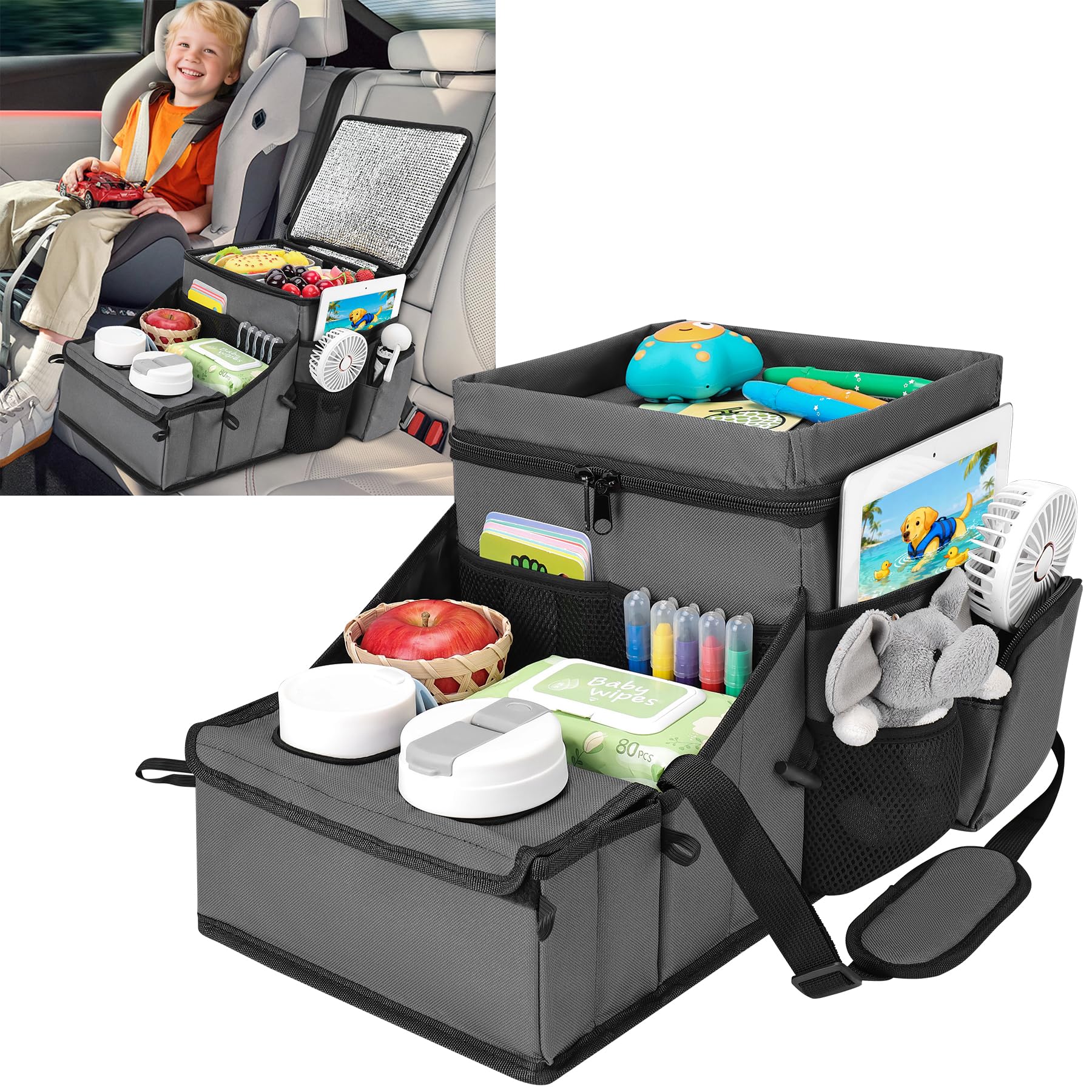 COOLBEBE Car Seat Organizer, Backseat Car Organizer, Grey