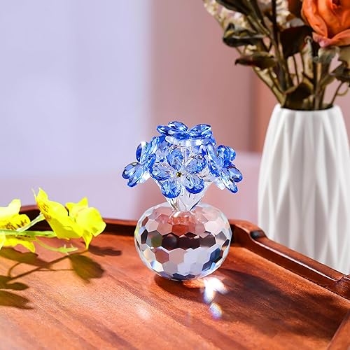 Miniatura 8 de Qianwei Red Forget Me Not Crystal Flowers  Condolencias de cristal de flores coleccionables, decoración de pisapapeles, decoración de mesa para el
