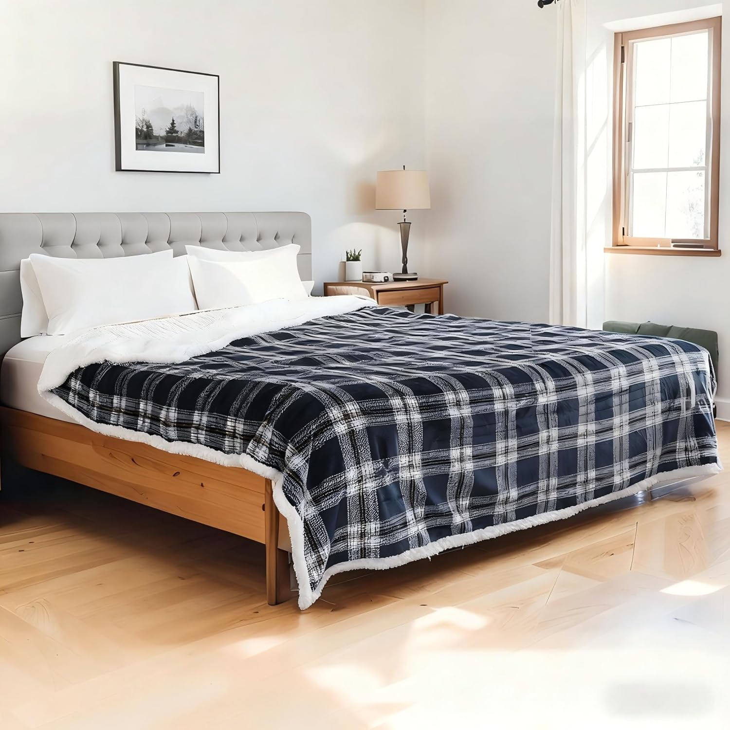 Electric Heated Blanket Full Size 72"x84" Microplush & Sherpa Fabric, Machine Washable 4 Heat Settings & 10 Hours Auto Off - Geometry Lattice