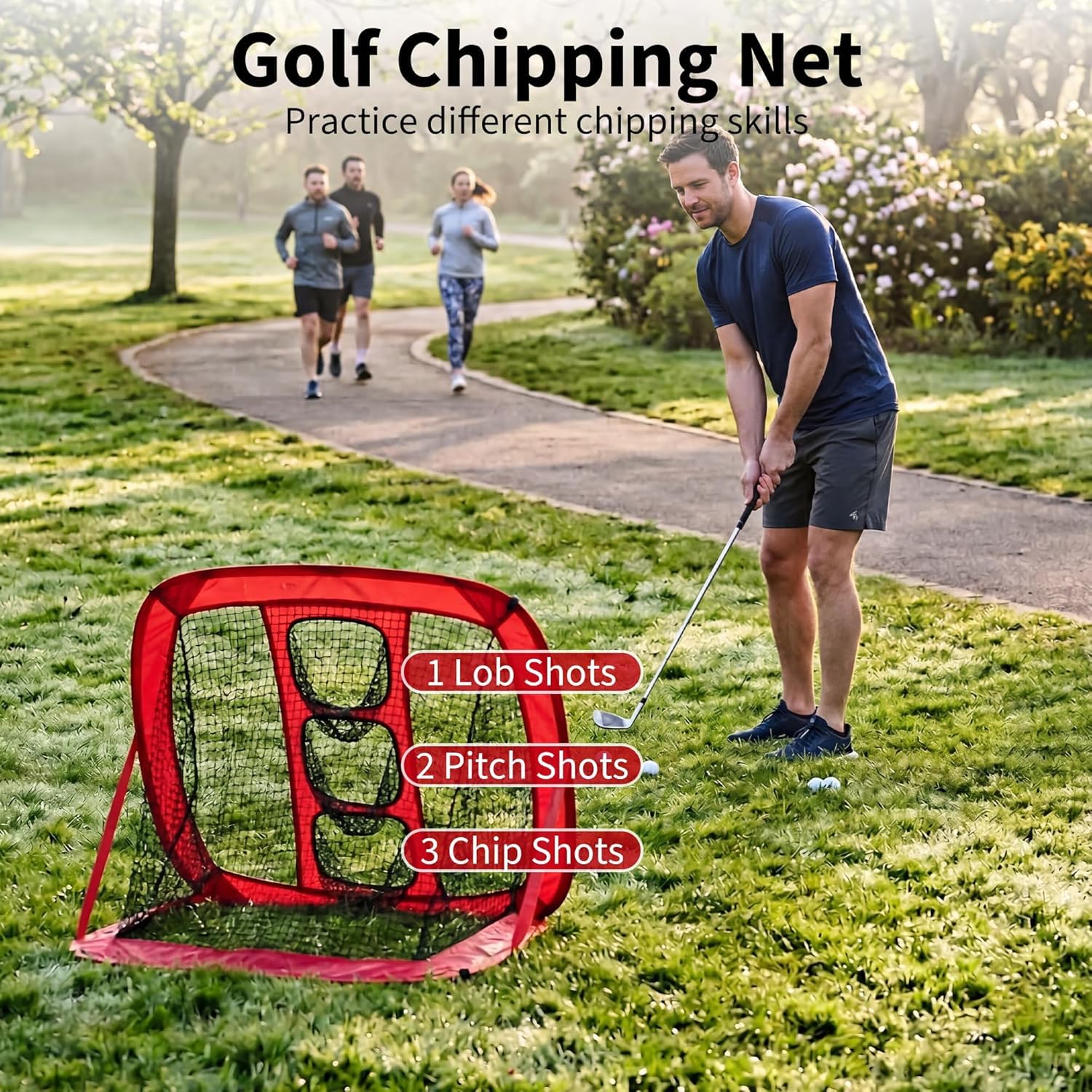 Filet de Golf 304×213×91cm Rouge, Kit Complet avec Tube en Fer et Filet en Polyester, Filet d’Entraînement de Frappe pour Jardin, Intérieur et Extérieur