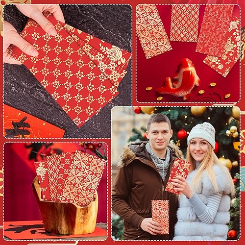 Miniatura 7 de 66 sobres rojos de año nuevo chino lunar, sobres rojos del año 2023, sobres de bolsillo rojos chinos Hong Bao con 6 patrones de diseño, para