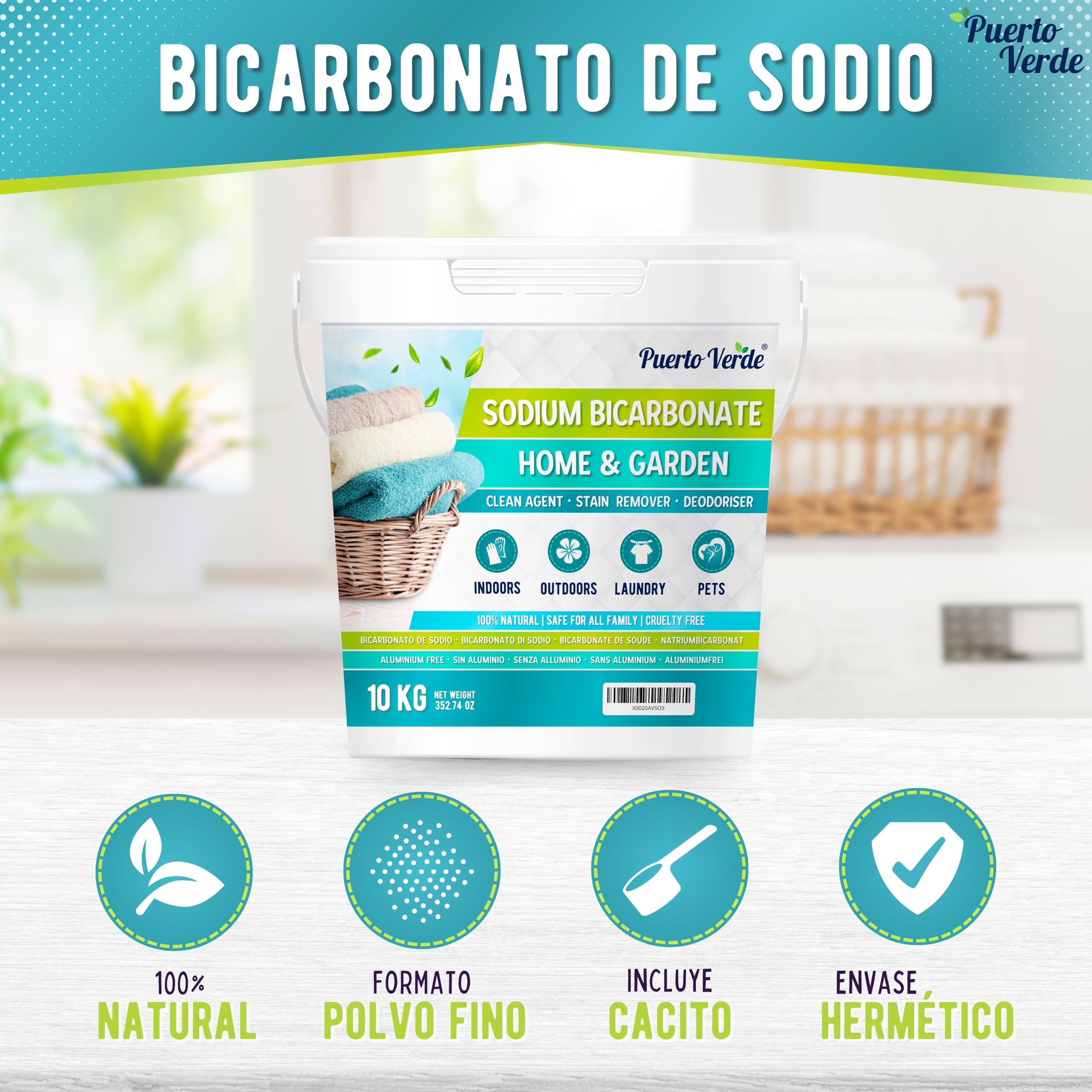 Bicarbonato Sodio 2x10 Kg. Bicarbonato Sódico Sin Aluminio. | Bicarbonato de Sodio 100% Natural para Limpieza del Hogar. Malos Olores, Prendas Blancas y Cosmética. Producción Española.