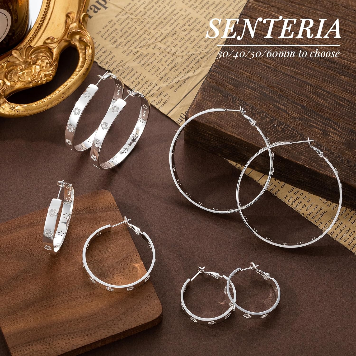 Senteria 6MM 925 Sterling Silver Hoop Earrings Lightweight Large Silver Hoop Earrings for Women Hypoallergenic Sparkly Flower Cubic Zirconia Hoops Earring 30/40/50/60MM - Image 7