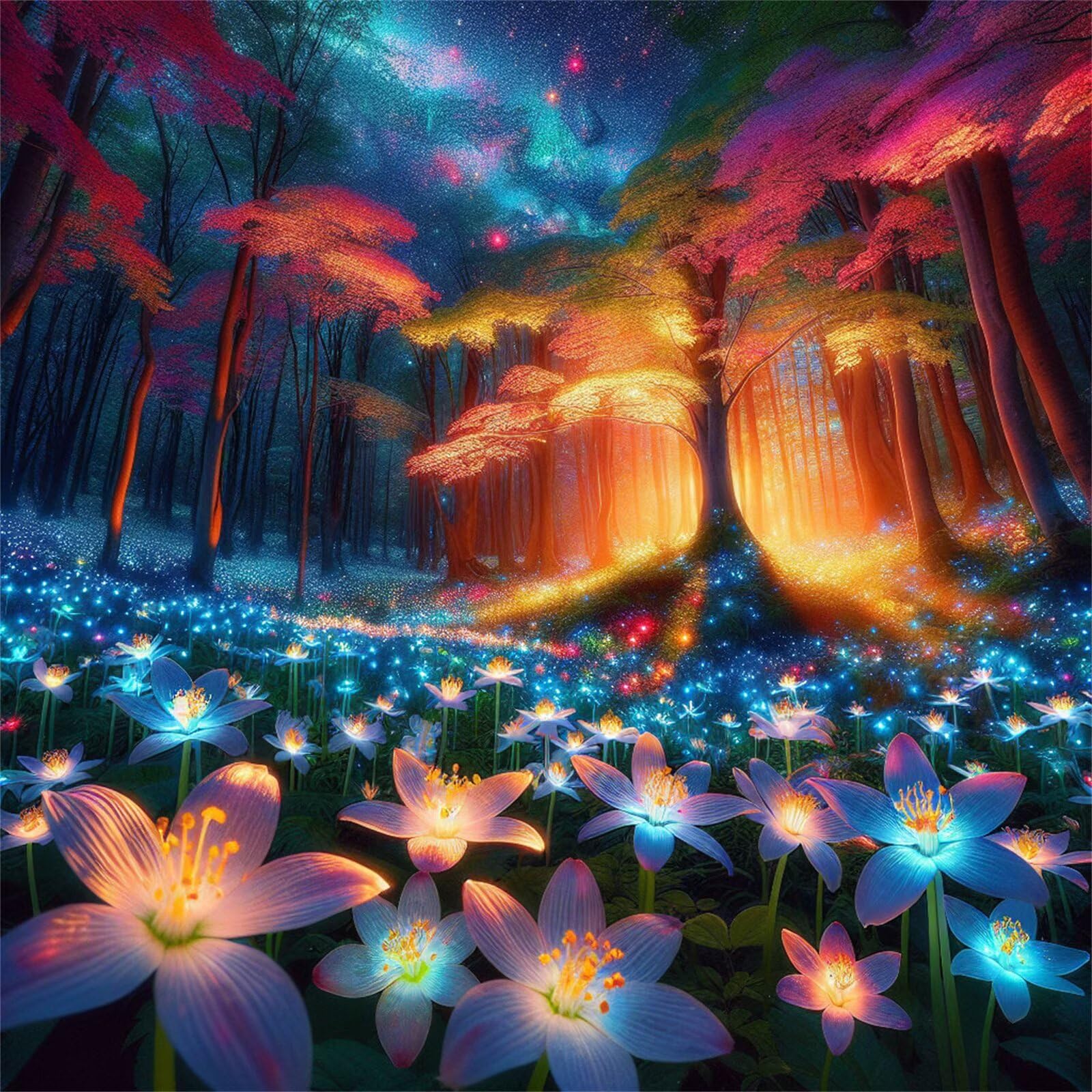 Diamond Painting Flores fluorescentes del bosque,5D Diamond Painting Kit Completo,DIY Cuadros de Diamantes para Adultos,Rhinestone Bordado Punto de Cruz Manualidades Hogar Pared Decoración 65x65 cm