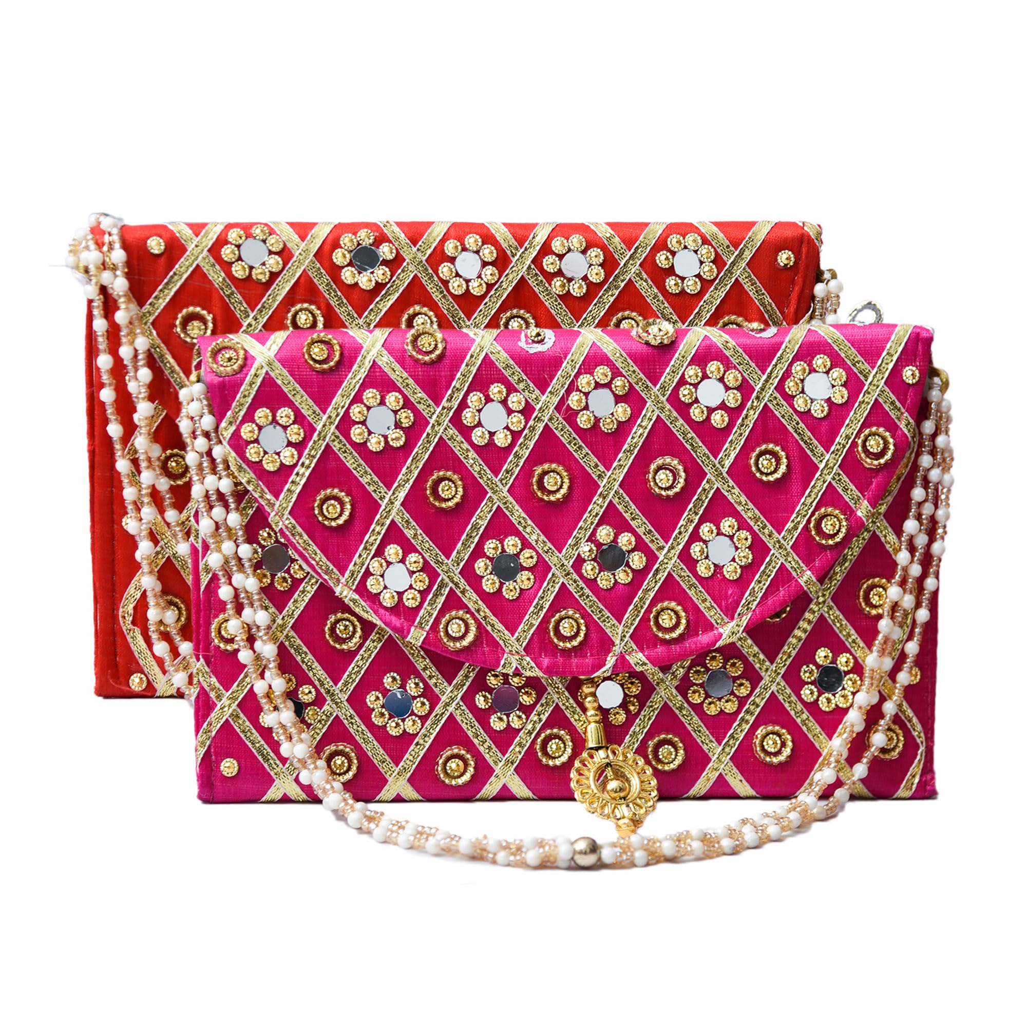 kuber industries Clutch Purse | Hand Purse | Ladies Hand Purse with Handle | Traditional Shagun Purse | Baby Shower Purse | Gifting Clutch Purse | Mirror Check Purse | Pack of 2 | Multicolor-picture-56