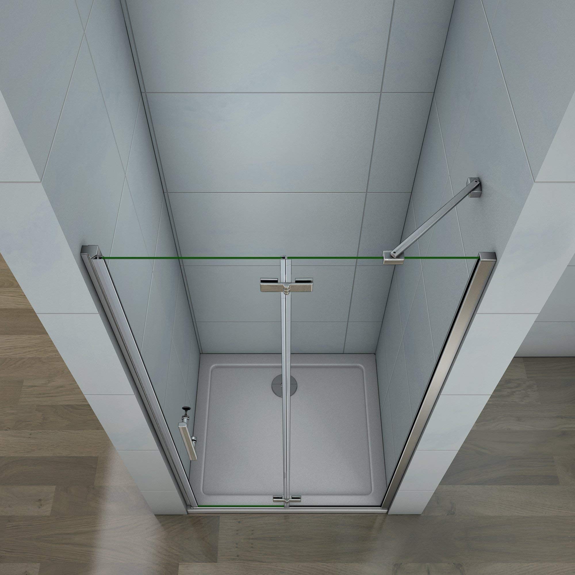 195cm Porta Doccia per Nicchia Apertura Battente Con Barra Stabilizzatrice Vetro 6mm Temperato Trasparente Anticalcare Larga 80cm