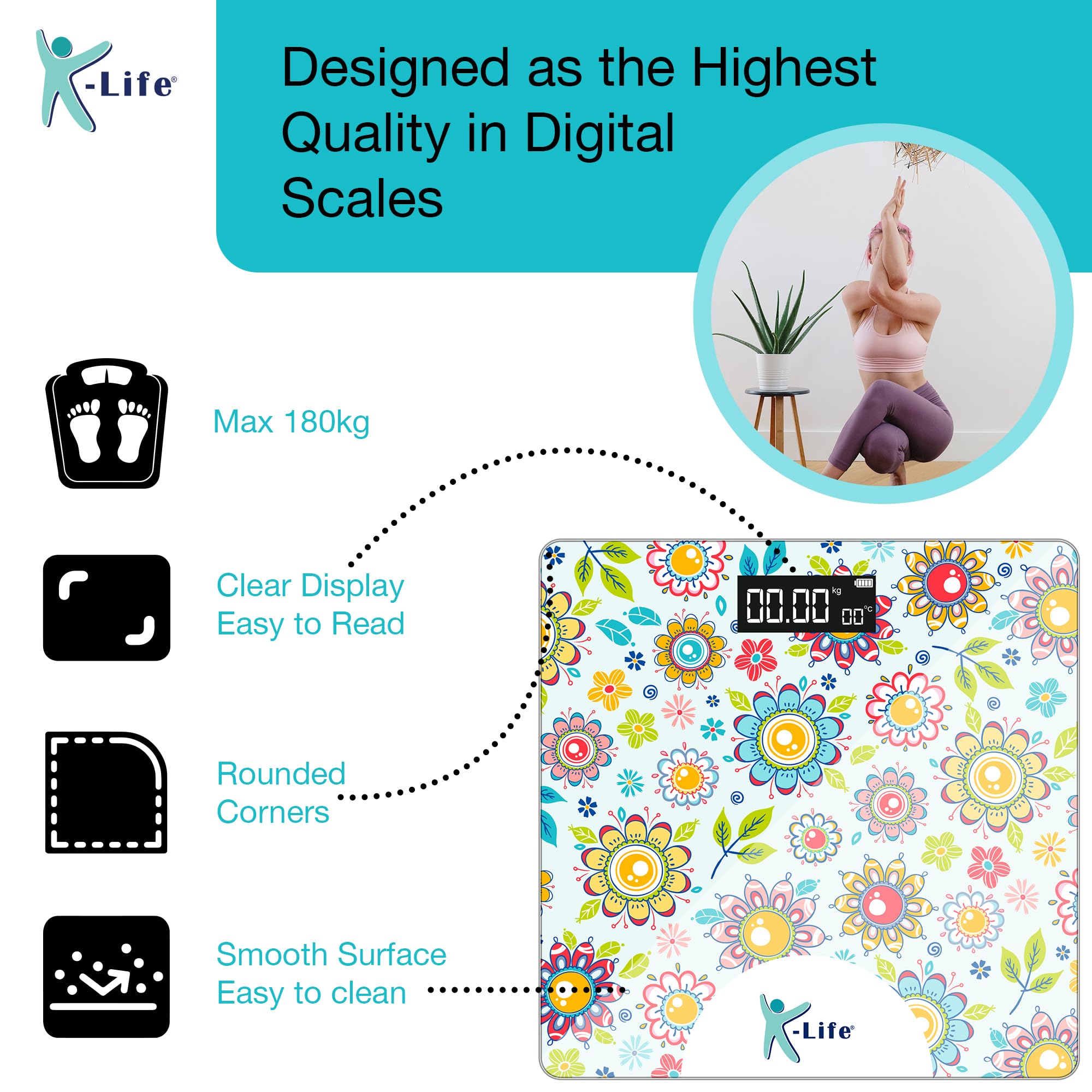 K-life WS-108 Digital Weighing Scale for Body Weight | Weight Machine for Home | High Accuracy Bathroom Personal Electronic Scale with LCD Display & Step-On Technology 1