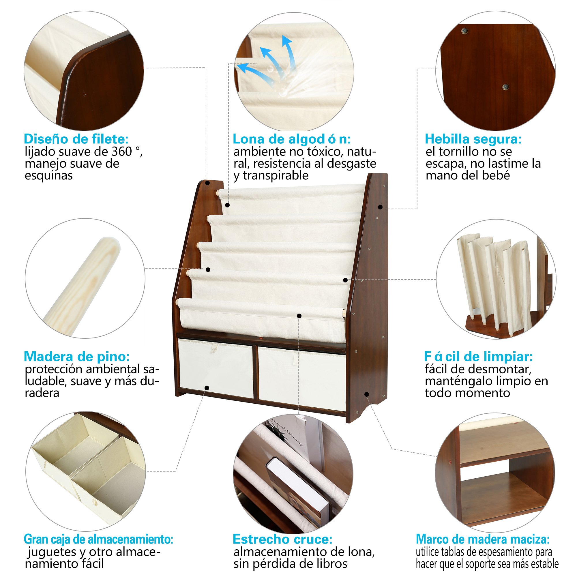 MallBoo Kids Bookshelf Book Rack Childrens Sling Bookcase Toys